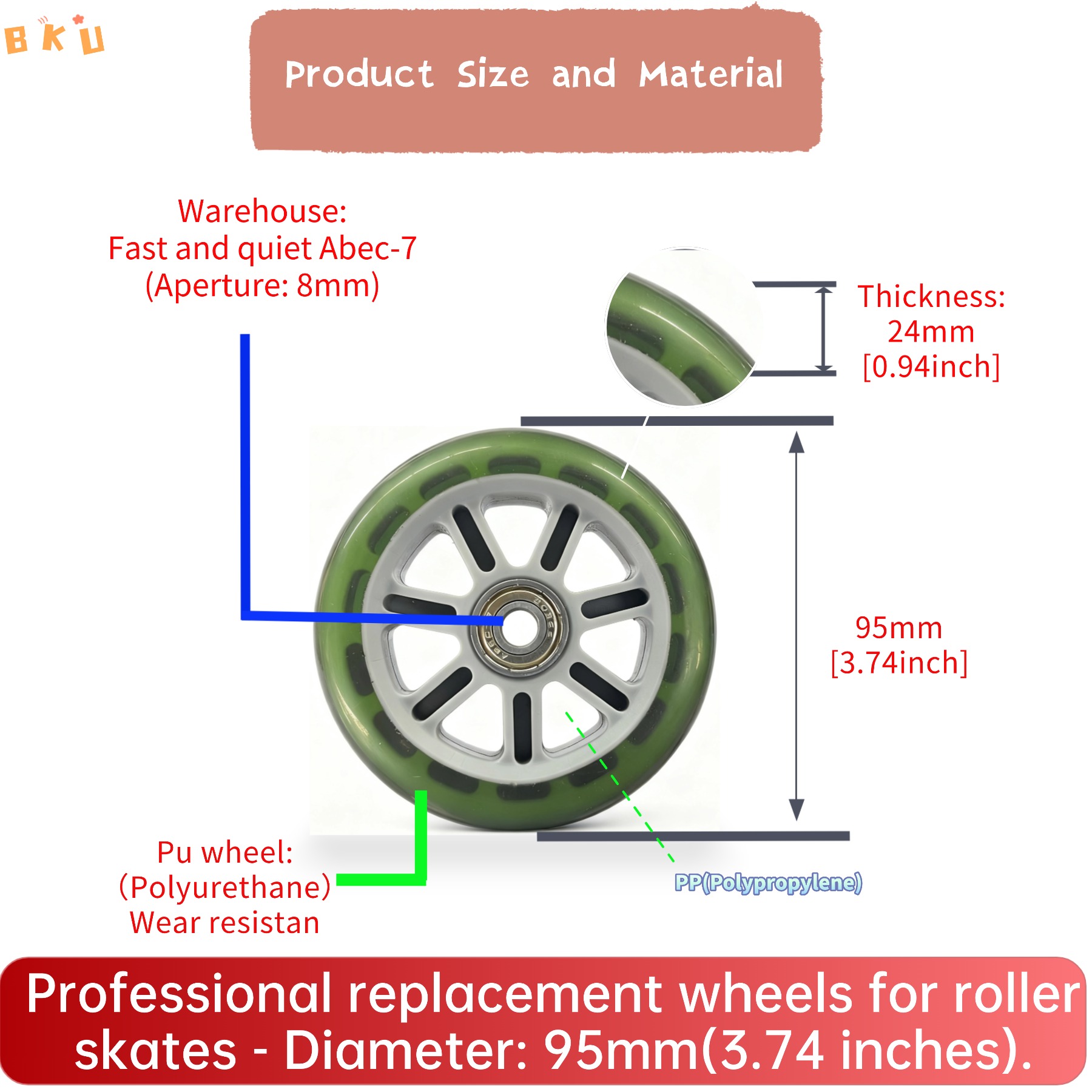 95mm PU Wheels 2-Pack with Bea - огляд і ціна Roller Skate Inline